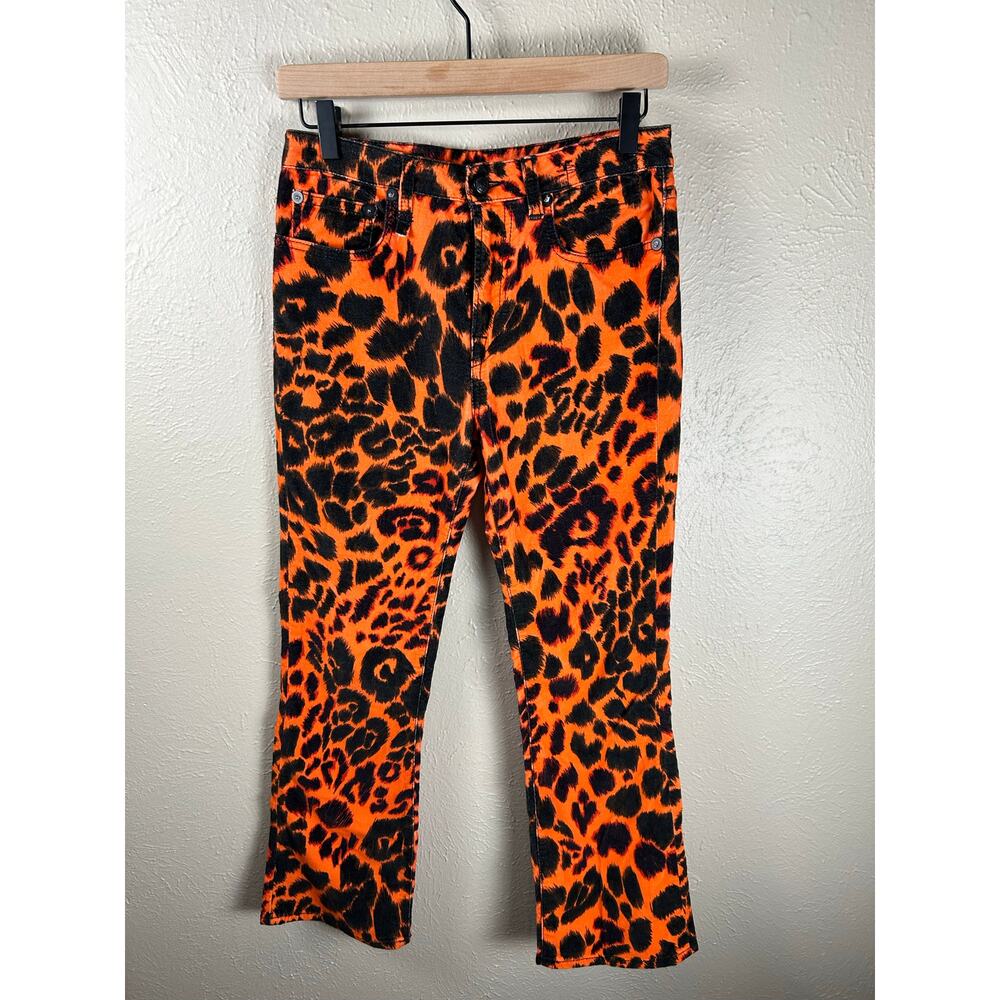 R13 Pants Womens Size 27 Orange Animal Print Straight Leg Trouser Made in Italy